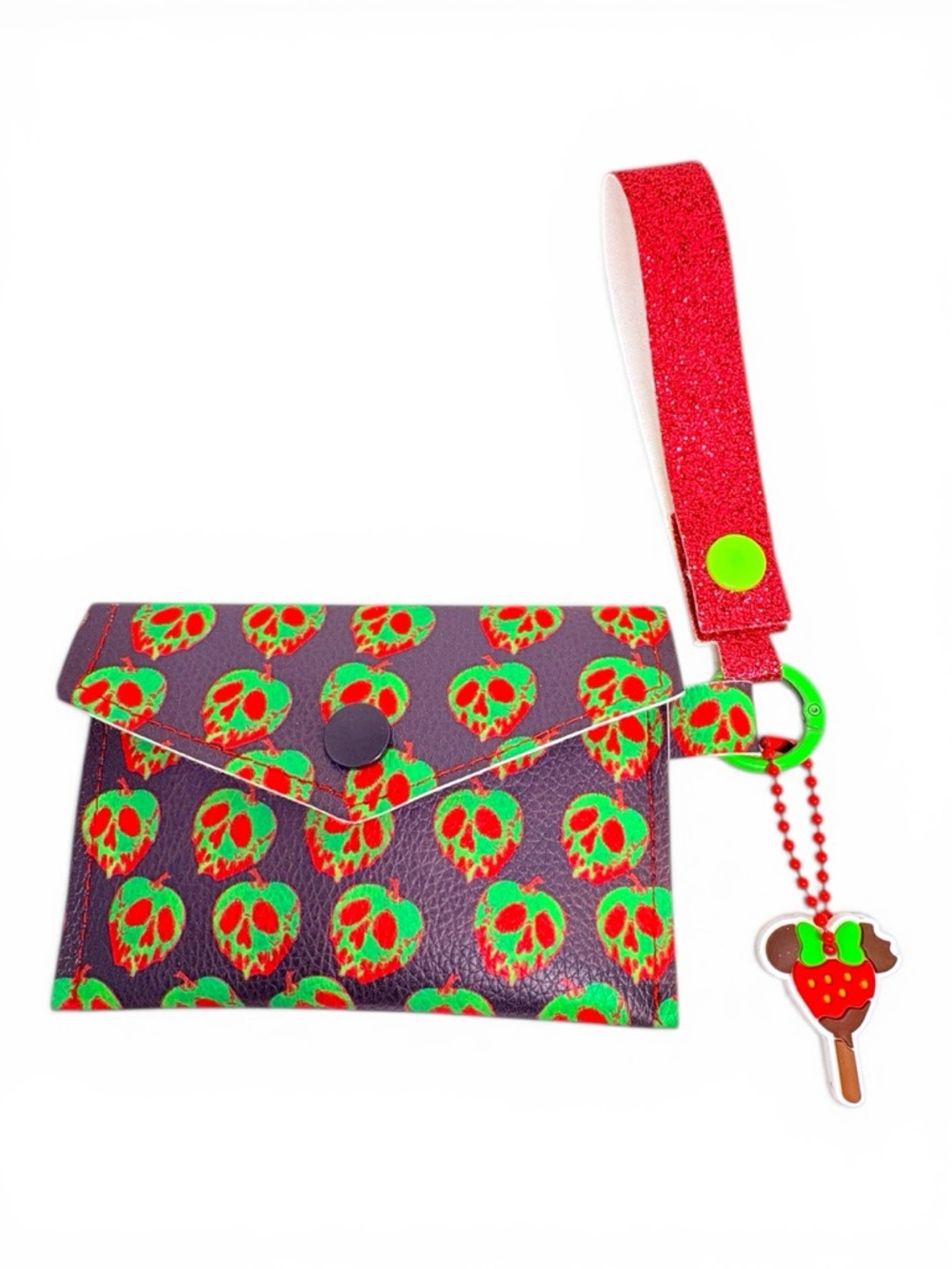 Glitter Strap Kids Card Wallet with Red and Green Skull-Apple Print
